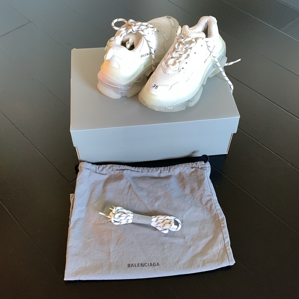 Balenciaga Triple S Clear Sole Leather Free/Washed White